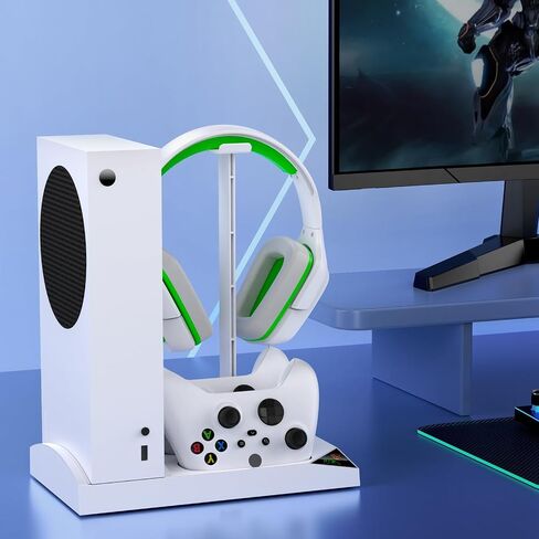 YUANHOT Vertical Cooling Stand Charging Station for Xbox Series S Console | Dual Fan Cooling System for Xbox Series S Accessories with 2Pack 1400mAh Rechargeable Battery for Controller, Headset Holder in Kuwait