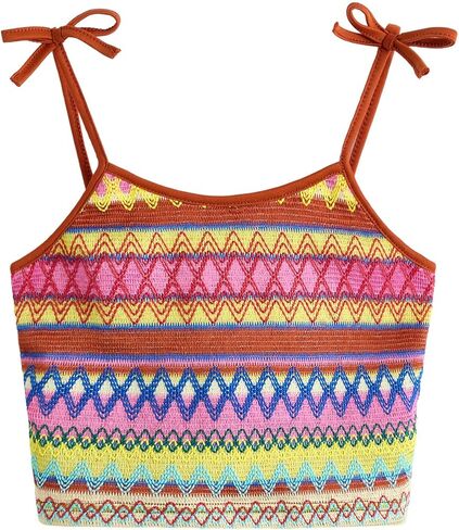 Verdusa Girl's Casual Geo Print Tie Shoulder Sleeveless Striped Crop Cami Top in Kuwait