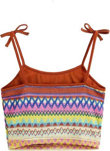 Verdusa Girl's Casual Geo Print Tie Shoulder Sleeveless Striped Crop Cami Top in Kuwait