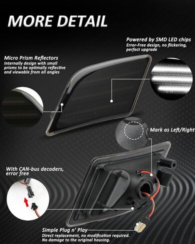 Bestview LED Side Marker Lights Compatible with 2008-2011 Mer'cedes Benz W204 C250 C300 C350 & 2008-2013 C63 AMG, Driver & Passenger Side, Smoked Len in Kuwait