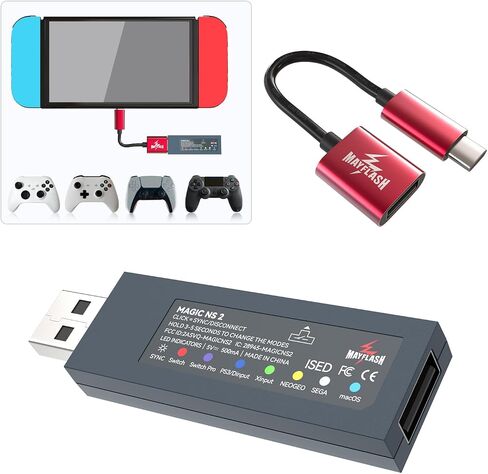 MAYFLASH Magic NS Wireless Bluetooth Controller USB Adapter for Switch/2, Windows, Raspberry Pi, Compatible with Switch Pro, PS4, PS5, Xbox Series X/S Controller and More in Kuwait