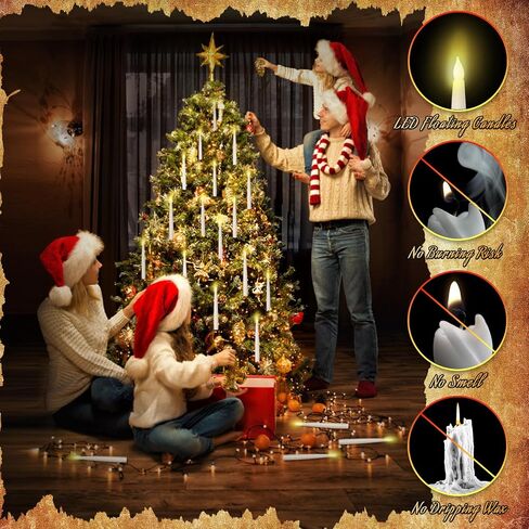 12 PCS Floating Candles with Wand - Christmas Decoration Magic Hanging Candles - Flickering Warm Light Floating Candle Decor for Home Indoor Room Classroom Bedroom Party in Saudi Arabia