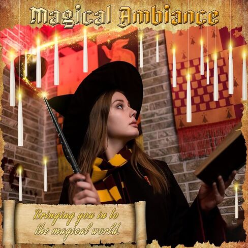 12 PCS Floating Candles with Wand - Christmas Decoration Magic Hanging Candles - Flickering Warm Light Floating Candle Decor for Home Indoor Room Classroom Bedroom Party in Saudi Arabia