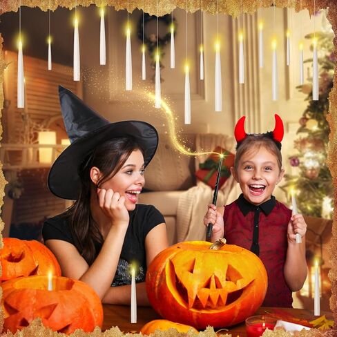 12 PCS Floating Candles with Wand - Christmas Decoration Magic Hanging Candles - Flickering Warm Light Floating Candle Decor for Home Indoor Room Classroom Bedroom Party in Saudi Arabia