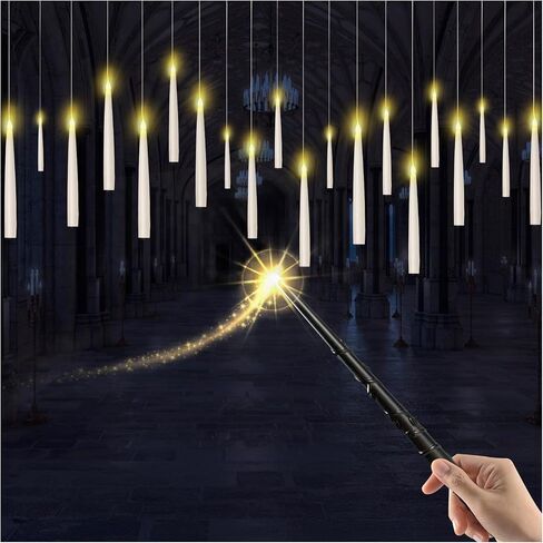 12 PCS Floating Candles with Wand - Christmas Decoration Magic Hanging Candles - Flickering Warm Light Floating Candle Decor for Home Indoor Room Classroom Bedroom Party in Saudi Arabia