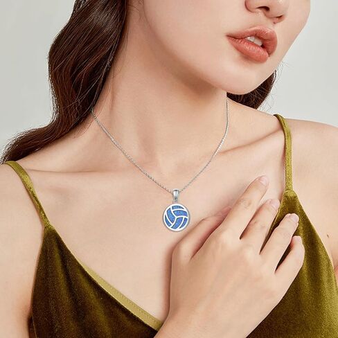 Opal Volleyball Necklace for Teen Girls 925 Sterling Silver Volleyball Pendant Necklaces I Love Volleyball Jewelry Gifts for Women Teen Girls Player in Kuwait
