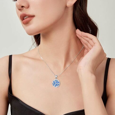 Opal Volleyball Necklace for Teen Girls 925 Sterling Silver Volleyball Pendant Necklaces I Love Volleyball Jewelry Gifts for Women Teen Girls Player in Kuwait