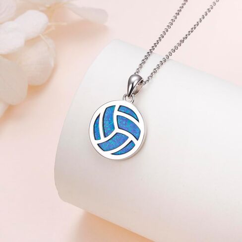 Opal Volleyball Necklace for Teen Girls 925 Sterling Silver Volleyball Pendant Necklaces I Love Volleyball Jewelry Gifts for Women Teen Girls Player in Kuwait