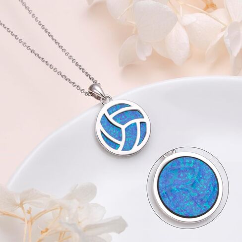 Opal Volleyball Necklace for Teen Girls 925 Sterling Silver Volleyball Pendant Necklaces I Love Volleyball Jewelry Gifts for Women Teen Girls Player in Kuwait