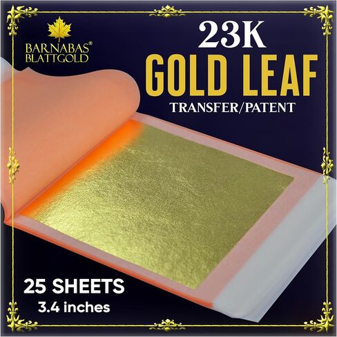 Barnabas Blattgold: 23.75K Gold Leaf Transfer Sheets [25 Sheets, 3.4 inch] - aka Gold Foil Sheets, Real Gold Leaf Sheets for Painting, Gold Leaf Sheets for Craft, Gold Leaf foil Sheets in Saudi Arabia