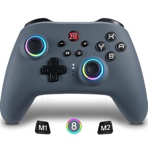 وحدة تحكم التبديل BINBOKPLAY، وحدة تحكم لاسلكية Switch Pro للتبديل/Switch Lite/Switch OLED، لوحة تحكم عن بعد لاسلكية LED قابلة للتعديل RGB مع تحكم فريد في الكراك/الحركة/Turbo/ALPS عصا التحكم (أسود)