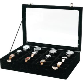 Watch Display Case Watch Organizer Watch Storage Box for Men Women Watch/Jewelry/Bracelet Box with Glass Lid for Show (Gray 4 Slot Velevt) in Kuwait