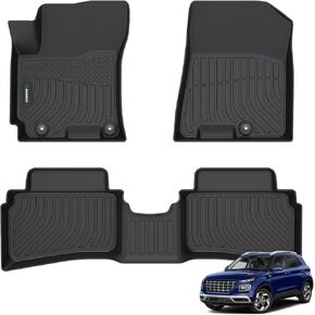 ANBINGO®-Floor Mats & Cargo Liner for Hyundai Venue 2025 2024-2020（Cargo Mat Only for Lowest Position） All Weather Venue Floor Mats 2025, Venue Accessories Black