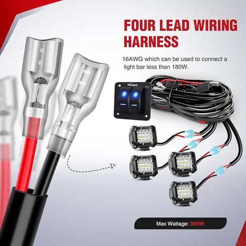 Nilight 16AWG 14AWG 12AWG LED ضوء شريط الأسلاك تسخير عدة 12V تشغيل / إيقاف 4 عصابة الروك لوحة التبديل السلطة التتابع بليد فيوز 5Pin تبديل التبديل للسيارات قارب ATV الشاحنات - 8 يؤدي in Kuwait