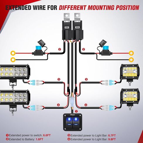 Nilight 16AWG 14AWG 12AWG LED ضوء شريط الأسلاك تسخير عدة 12V تشغيل / إيقاف 4 عصابة الروك لوحة التبديل السلطة التتابع بليد فيوز 5Pin تبديل التبديل للسيارات قارب ATV الشاحنات - 8 يؤدي in Kuwait