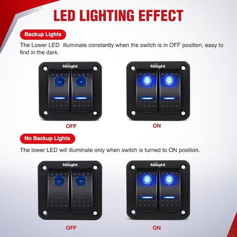 Nilight 16AWG 14AWG 12AWG LED ضوء شريط الأسلاك تسخير عدة 12V تشغيل / إيقاف 4 عصابة الروك لوحة التبديل السلطة التتابع بليد فيوز 5Pin تبديل التبديل للسيارات قارب ATV الشاحنات - 8 يؤدي in Kuwait