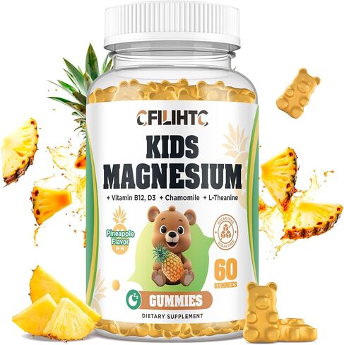 Kids Magnesium Glycinate Gummies with Magnesium Citrate, L-Threonate Supplement for Kids & Adults, Calm Magnesium with Zinc, Vitamin D3, B12, L-Theanine for Sleep Bone & Muscle Mood, Strawberry, 60ct in Kuwait