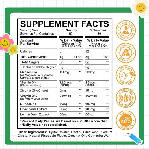 Kids Magnesium Glycinate Gummies with Magnesium Citrate, L-Threonate Supplement for Kids & Adults, Calm Magnesium with Zinc, Vitamin D3, B12, L-Theanine for Sleep Bone & Muscle Mood, Strawberry, 60ct in Kuwait