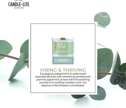 Essential Elements by Candle-lite Scented Jar Candles, Jasmine & Patchouli Fragrance, 16 oz Single Wooden Wick Aromatherapy Candle with 50 Hours of Burn Time, Holiday Gifting, and Celebration in Kuwait