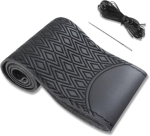 Black Leather Steering Wheel Cover, Stitch On Wrap, Breathable Cowhide Car Steering Wheel Cover, Standard Size 15 Inch (Type A) in Kuwait