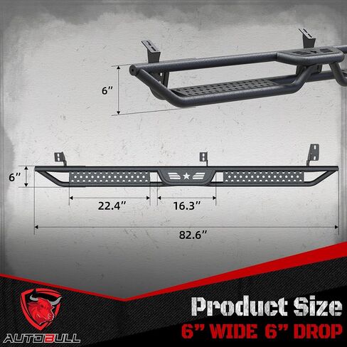 لوحات الجري متوافقة مع Toyota 4Runner 2010-2024 Trail Edition، 2014-2024 SR5/TRD Pro، قضبان جانبية بدرجين مقاس 6 بوصات مطلية بقضبان Nerf من الفولاذ الكربوني الأسود in Kuwait
