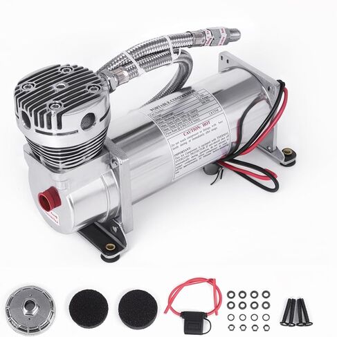 ZHSYMX 200PSI 1/4 NPT Heavy Duty Air Train Horn/Air Ride Suspension Compressor for Train/Truck/Car 12V SILVER in Kuwait