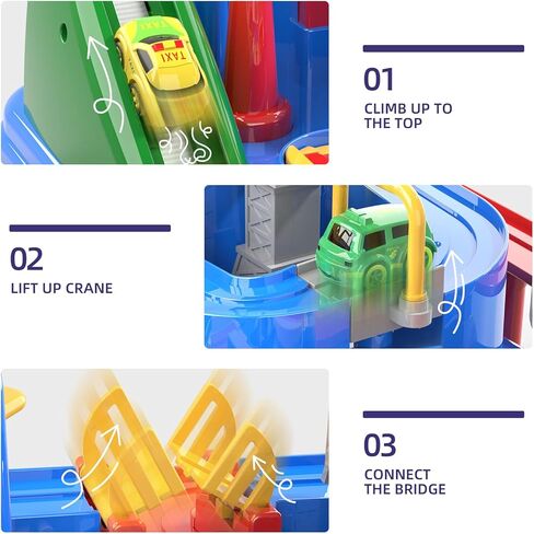 مسارات سيارات السباق Lucky Doug للأولاد، ألعاب مغامرات إنقاذ سيارات البناء للأطفال الصغار من عمر 3 4 5 6 سنوات من الأولاد والبنات in Kuwait