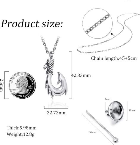 Fish hook Cremation Urn Necklace for Ashes Fishing Memorial Ashes Keepsake Pendant Jewelry in Kuwait