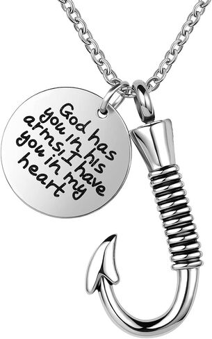 Fish hook Cremation Urn Necklace for Ashes Fishing Memorial Ashes Keepsake Pendant Jewelry in Kuwait
