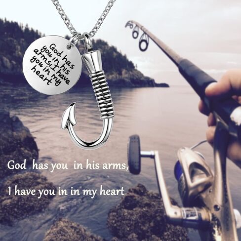 Fish hook Cremation Urn Necklace for Ashes Fishing Memorial Ashes Keepsake Pendant Jewelry in Kuwait