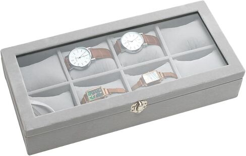 Watch Display Case Watch Organizer Watch Storage Box for Men Women Watch/Jewelry/Bracelet Box with Glass Lid for Show (Gray 4 Slot Velevt) in Kuwait