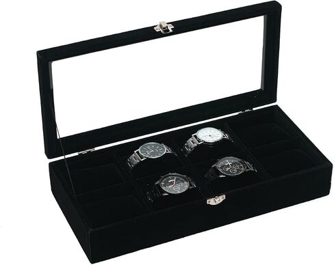 Watch Display Case Watch Organizer Watch Storage Box for Men Women Watch/Jewelry/Bracelet Box with Glass Lid for Show (Gray 4 Slot Velevt) in Kuwait