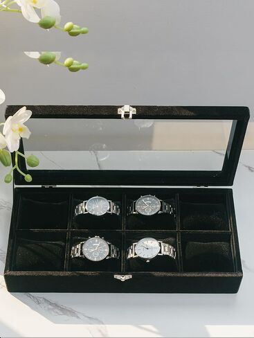 Watch Display Case Watch Organizer Watch Storage Box for Men Women Watch/Jewelry/Bracelet Box with Glass Lid for Show (Gray 4 Slot Velevt) in Kuwait
