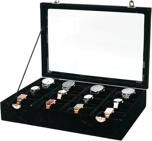 Watch Display Case Watch Organizer Watch Storage Box for Men Women Watch/Jewelry/Bracelet Box with Glass Lid for Show (Gray 4 Slot Velevt) in Kuwait