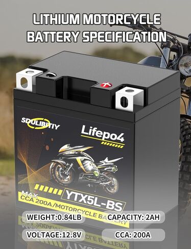Lithium Motorcycle Battery YTX5L-BS, 12.8V 2Ah 200CCA Lithium LiFePO4 Motorcycle Engine Start Battery,Lithium Powersports Battery, ATV, Jet Ski, 4 Wheeler, Quad, Tractor, Scooter, Snowmobile, Seadoo in Kuwait