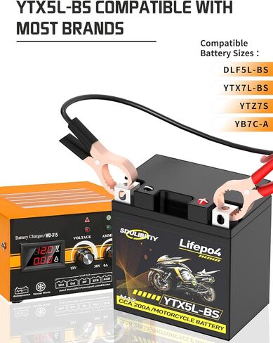 Lithium Motorcycle Battery YTX5L-BS, 12.8V 2Ah 200CCA Lithium LiFePO4 Motorcycle Engine Start Battery,Lithium Powersports Battery, ATV, Jet Ski, 4 Wheeler, Quad, Tractor, Scooter, Snowmobile, Seadoo in Kuwait