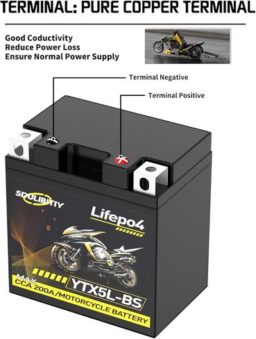 Lithium Motorcycle Battery YTX5L-BS, 12.8V 2Ah 200CCA Lithium LiFePO4 Motorcycle Engine Start Battery,Lithium Powersports Battery, ATV, Jet Ski, 4 Wheeler, Quad, Tractor, Scooter, Snowmobile, Seadoo in Kuwait