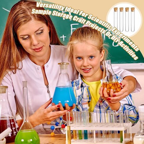 Thyle Glass Test Tubes with Cork Clear Stoppers Round Bottom Lab Test Alcohol Tampons Glass Tubes Container Vials for Plants Scientific Experiments Candy Storage Party Favors (50pcs,15 * 100mm/13ml) in Kuwait