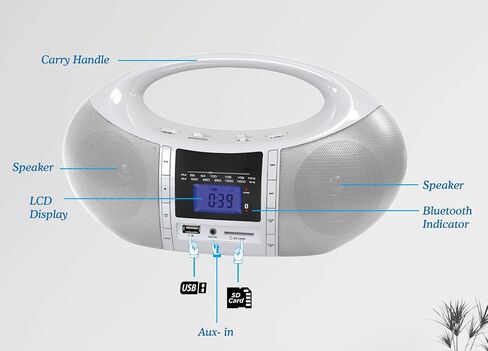 HANNLOMAX HX-506R Portable AM/FM Radio, Bluetooth, USB/SD Slot for MP3 Playback, Aux-in, AC/DC Dual Power Source (White) in Kuwait