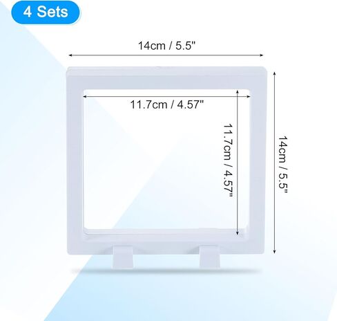 uxcell 4 قطع حافظة عرض عائمة ثلاثية الأبعاد، 4.3 × 4.3 × 0.8 بوصة حامل عرض إطار عائم، صندوق تخزين مجوهرات شفاف من البولي إيثيلين، أبيض in Saudi Arabia