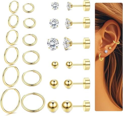 IRONBOX 12 زوجًا من الأقراط مجموعات لثقب متعدد لا يسبب الحساسية 18 قيراط مطلي بالذهب من الفولاذ المقاوم للصدأ الغضروف هوب أقراط صغيرة Huggie هوب أقراط صغيرة الكرة تشيكوسلوفاكيا أقراط مسطحة الظهر للنساء أقراط اللولب الغضروف in Kuwait