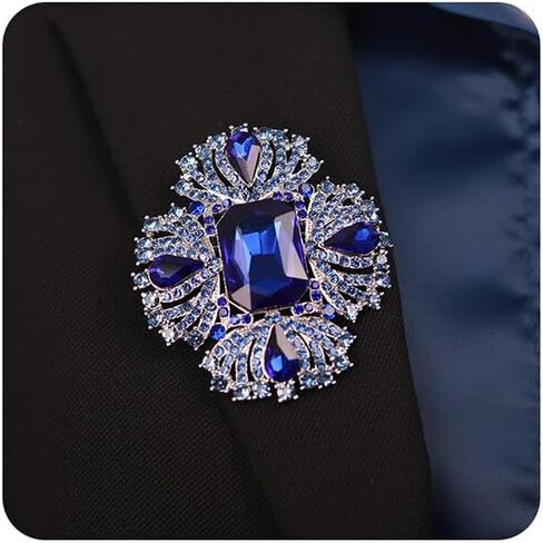 بدلة رجالي من Kercisbeauty باللون الأزرق الكبير دبوس بروش كريستال العريس مناسبة خاصة مجوهرات الحفلات للجنسين من القماش in Kuwait