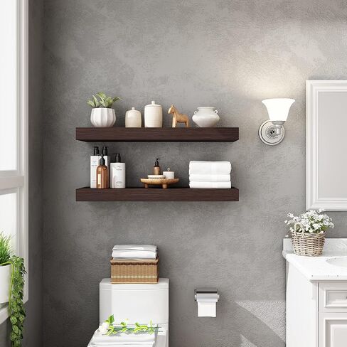 WELLAND Colin 10 "أرفف عائمة عميقة رف حائط ريفي أرفف خشبية مثبتة على الحائط (الجوز، 24 × 10 × 2.75 بوصة) in Kuwait