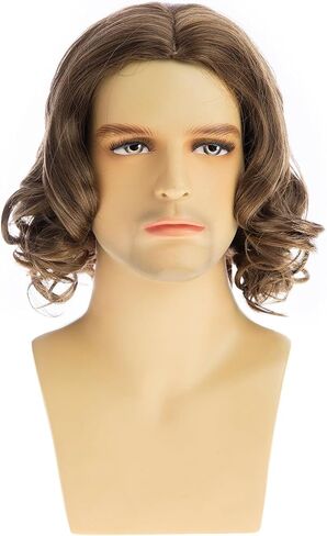 Mens Grey Wig Short Wavy Bob Wig Synthetic Cosplay Party Replacement Hair Wig in Kuwait