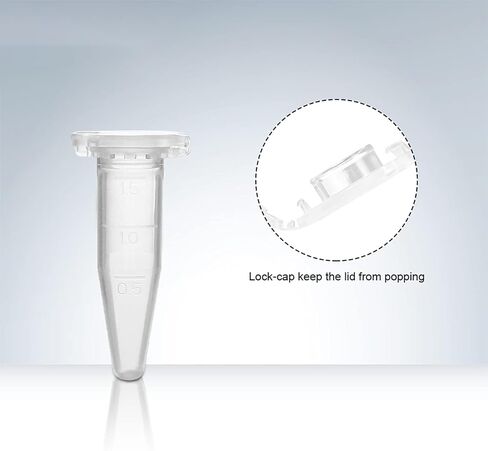 QOAEZK 1.5 مل أنابيب الطرد المركزي الدقيقة، أنابيب اختبار الطرد المركزي الدقيقة البلاستيكية الشفافة المتدرجة مع غطاء مرفق للمختبر، معقمة EO، عبوة من 500 قطعة in Kuwait