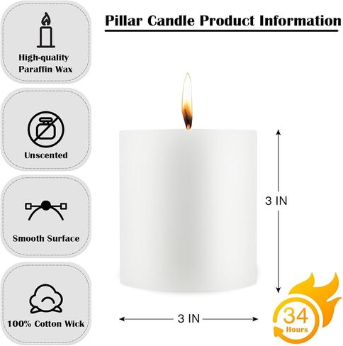12 Pack 2x3 Inch Pillar Candles, Unscented Column Candles for Home Restaurants Spa Church Weddings, Smokeless Dripless and Clean Burning Emergency Candle - White in Kuwait