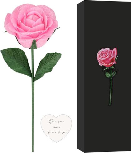 1st Year Anniversary Keepsake Paper Rose, Handmade Paper Gift for 1 Year Anniversary, with Message Card - One Year Down, Forever to Go (Red) in Kuwait