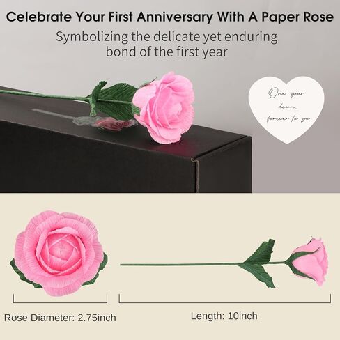 1st Year Anniversary Keepsake Paper Rose, Handmade Paper Gift for 1 Year Anniversary, with Message Card - One Year Down, Forever to Go (Red) in Kuwait