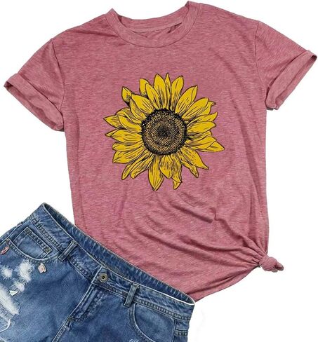 Sunflower Shirts for Women Cute Graphic Tee Shirts Letter Print Funny Tee Shirts Top in Saudi Arabia