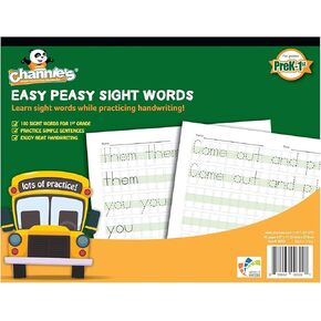 مصنف Channie's Easy Peasy 100 Sight Words، ممارسة الطباعة والتتبع والكتابة اليدوية، 80 صفحة أمامية وخلفية، 40 ورقة، درجات ما قبل الروضة - الأول، الحجم 8.5 بوصة × 11 بوصة
